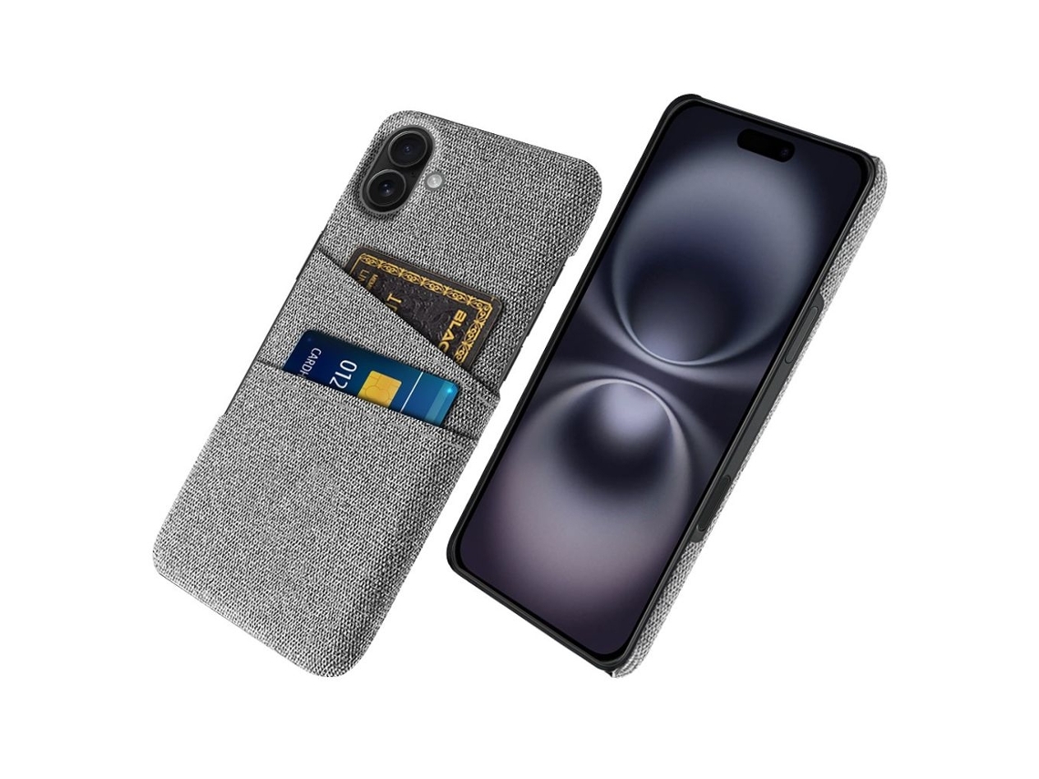 Capa Para Iphone 17 Em Tecido Com 2 Compartimentos Para Cartões - Cinza Claro