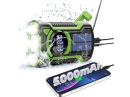 Rádio de Emergência Portátil com Manivela, Alimentado por Energia Solar, Lanterna, Bluetooth, Am/fm, Bateria de 5000mah, Verde AQUAFORGE