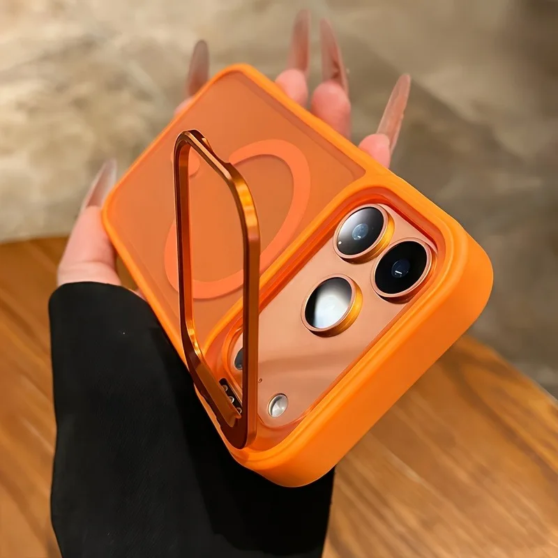 (laranja Iphone 14) Capa De Luxo Magnética Semitransparente Para Iphone, Compatível Com Fixação Magnética.