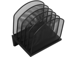 Organizador de Mesa Preto e Prático com Vários Compartimentos Verticais Ferro, Estrutura Moderna Portátil para