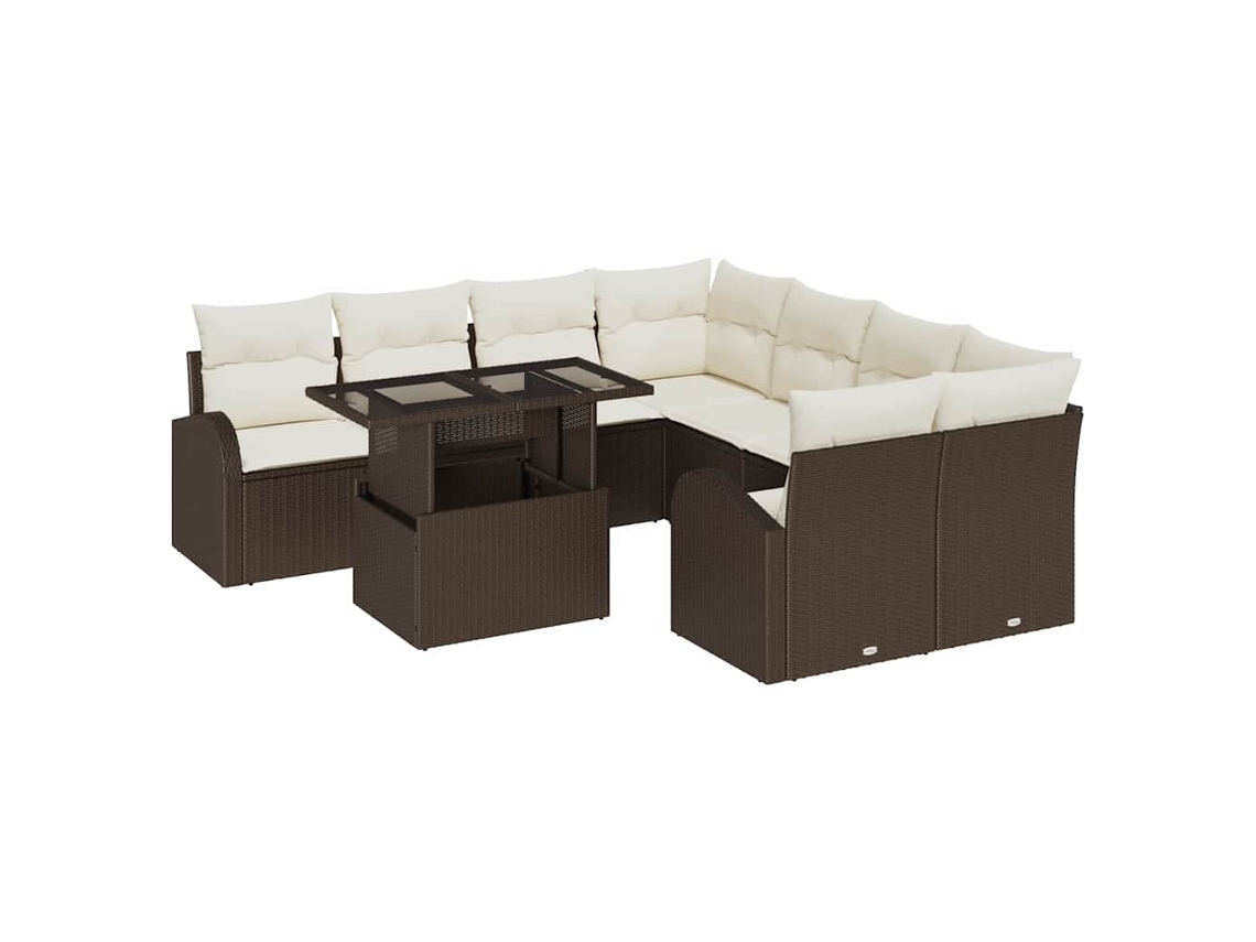 Conjunto de Sofá de Jardim 9 Peças Castanho Vime Pe MAISON EXCLUSIVE