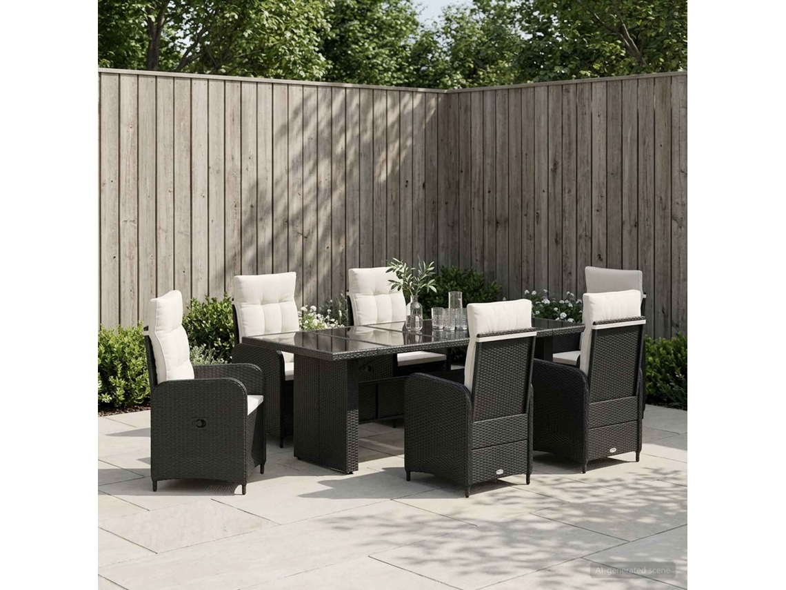 Vidaxl Conjunto De Jantar Para Exterior 7 Unid. Preto E Branco Creme