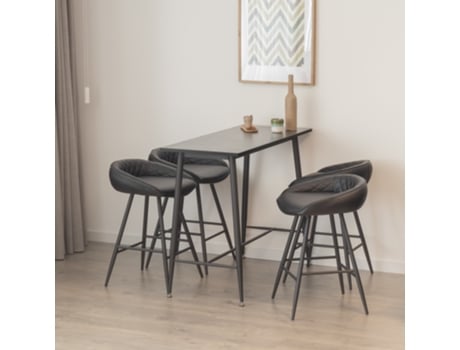 Conjunto de Mesa De Bar Edward 4 Bancos Altos Pollok Mog Casa 110x50x90 Cm Bege, Preto, Pu, Branco Uo Madeira