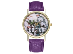 Relógio de pulso unissex de quartzo com pulseira de PU e mostrador redondo com estampa de médico (roxo)
