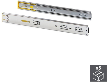 Jogo de Corrediças para Gavetas, de Rolamentos, , 45X550 Mm, Extração Total, com Push, Fecho Suave, Zincado, 5 Ud.