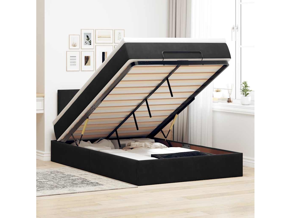 Vidaxl Estrutura De Cama Otomana Com Colchão 120x200 Cm Veludo Preto