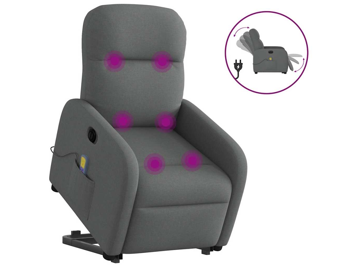 Vidaxl Poltrona Elétrica Elevatória Massagens Tecido Cinzento-escuro