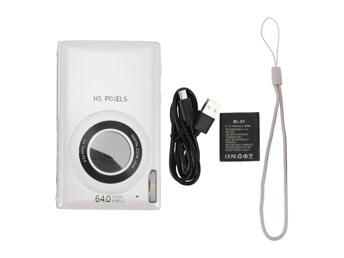 Câmera Digital 4k 64mp Com Autofoco Zoom Digital 18x Tela Colorida De 2,8 Polegadas Reprodutor Mp3 700mah Para Viagens Branco