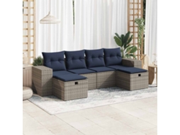 Vidaxl 6 Pcs Conjunto Sofás De Jardim Com Almofadões Vime Cinzento