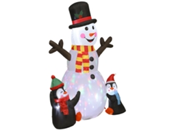 Boneco de Neve e Pinguins Infláveis Natal (180cm, Luzes Led, Interior/exterior)