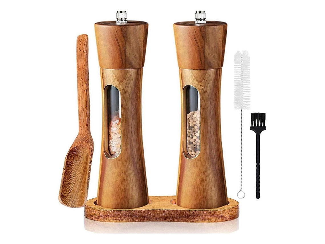 Moedor de sal e pimenta Madeira, manual, para pimenta e especiarias, com cerâmica ajustável para bem-estar AQUAFORGE