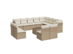 Conjunto de 13 Sofás para Jardim com Almofadões Vime Pe Bege MAISON EXCLUSIVE