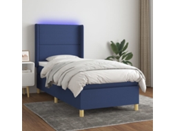 Vidaxl Cama Box Spring C/ Colchão E Led 90x190 Cm Tecido Azul