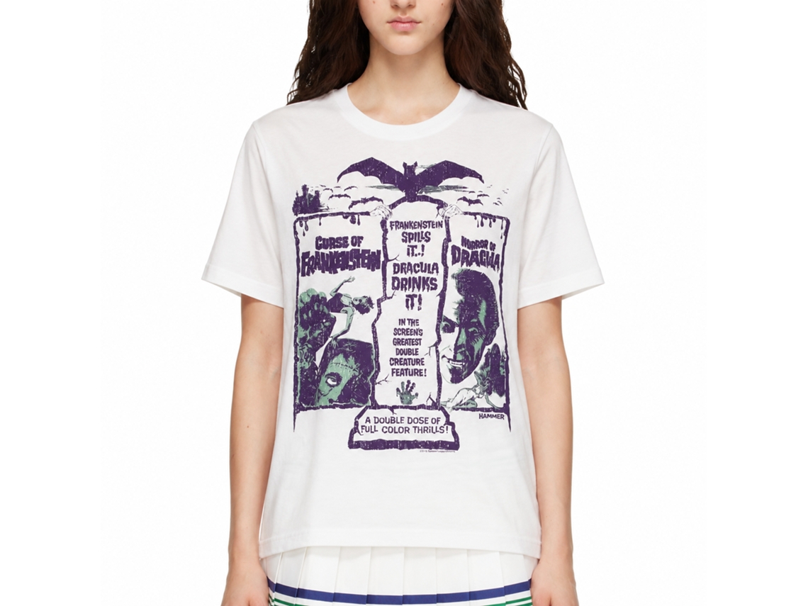 Rockinstone Horror Movies Double Creature Feature White Adult T-shirt Size:l