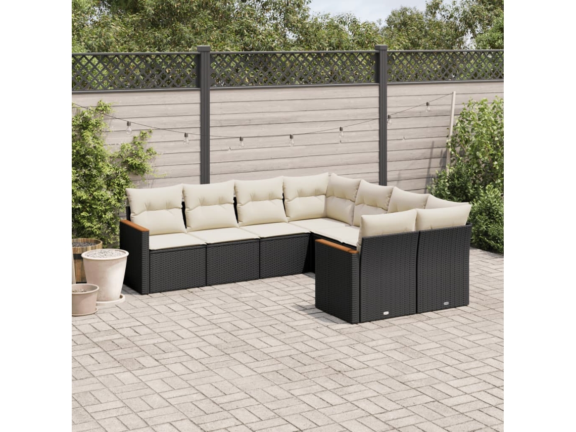 Vidaxl 8 Pcs Conjunto Sofás de Jardim com Almofadões Vime Pe Preto