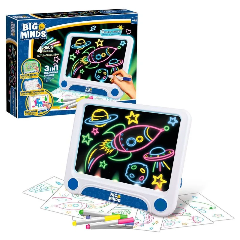 Tablet de pintura infantil 3 em 1 Big Minds, quadro mágico LED, World Brands BM803857 P25