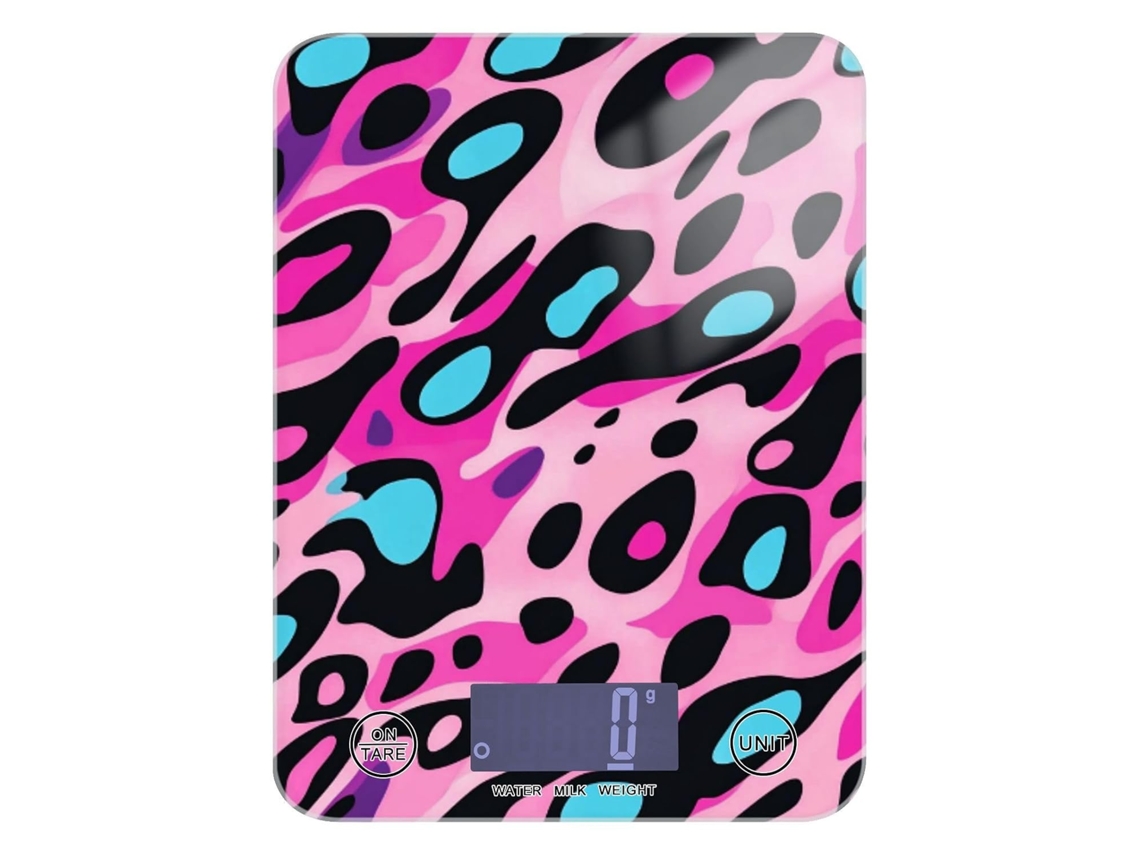 Balança De Alimentos Com Visor Lcd Estampado Leopardo Azul E Pêssego, Capacidade De 5kg 5g, Balança Digital Compacta Com