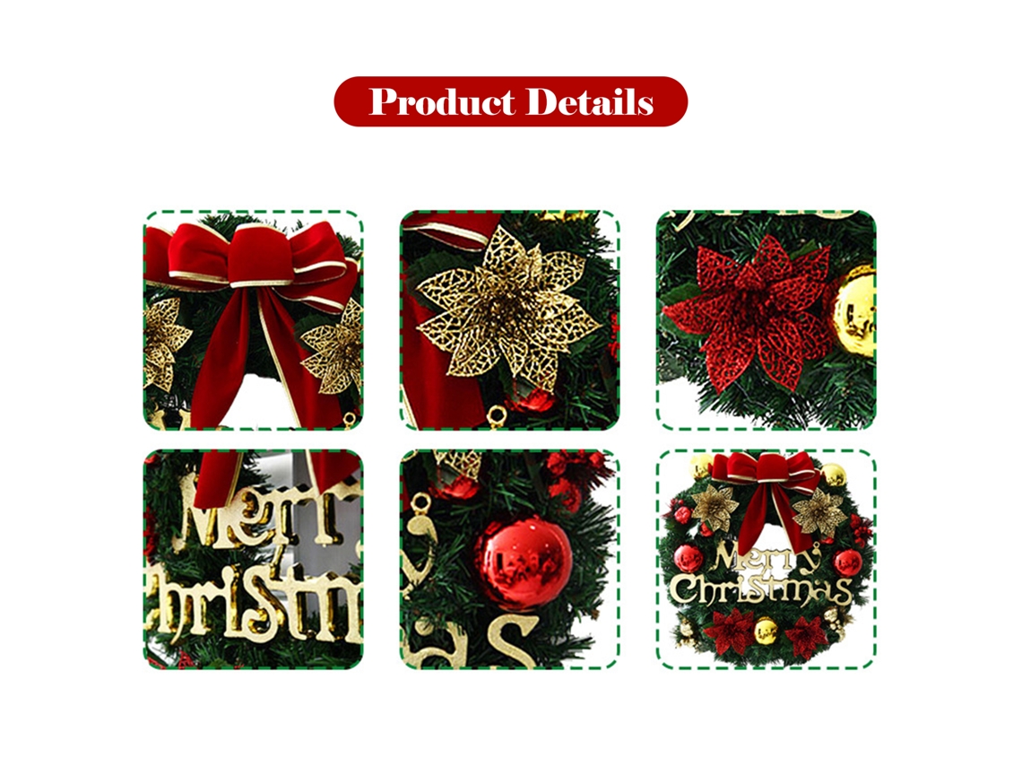 Decoração de Natal com guirlanda LAXISCREED com laço, flores artificiais e bolas, 16 polegadas