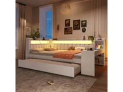 Sofá cama Branco 140x200 com Cama Auxiliar Usb Led