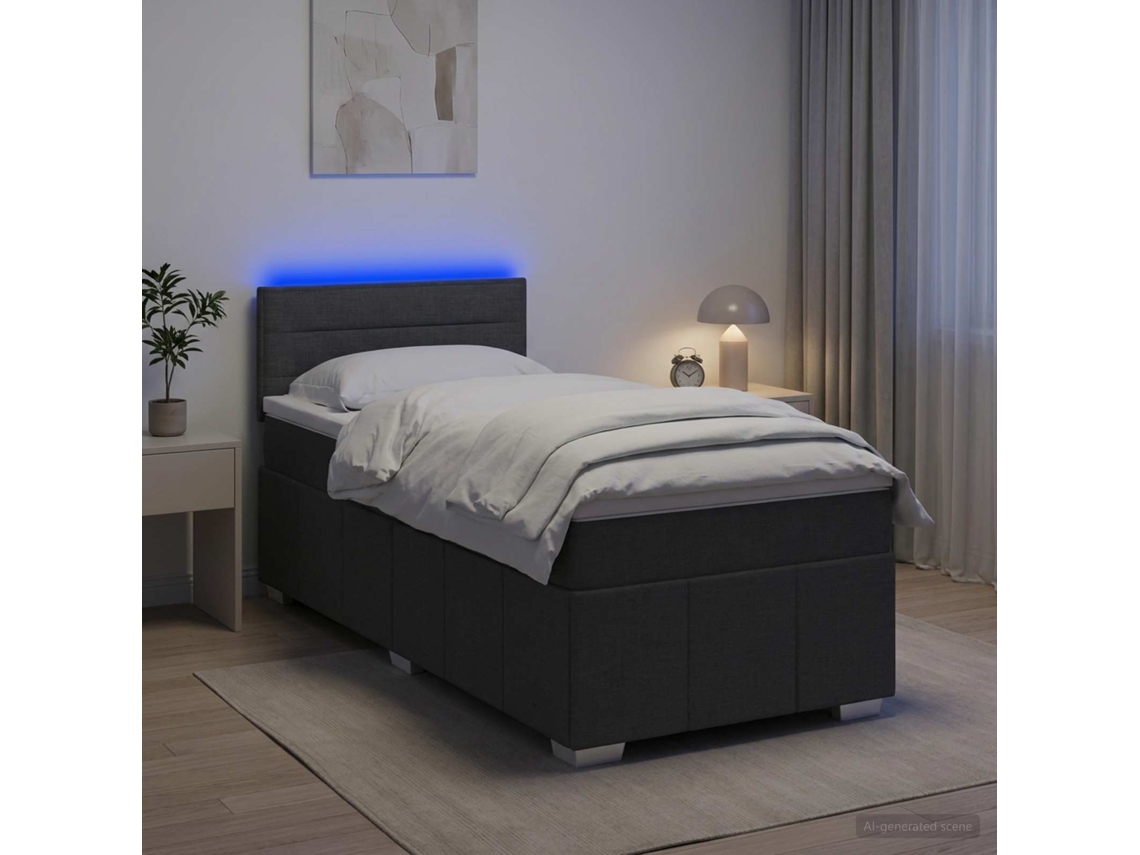Vidaxl Cama Box Spring Com Colchão Cinzento-escuro 80 X 200 Cm Tecido