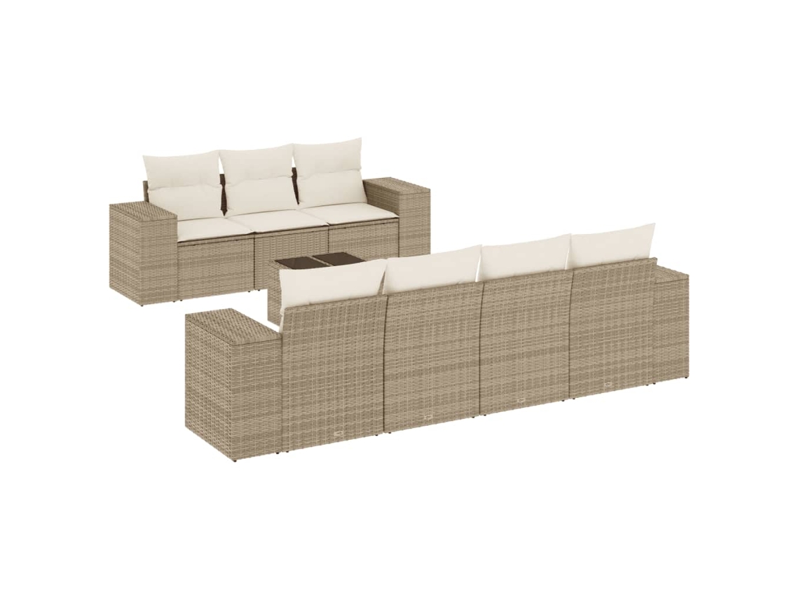 Conjunto de 8 Sofás para Jardim com Almofadões Vime Pe Bege MAISON EXCLUSIVE (8 pcs)