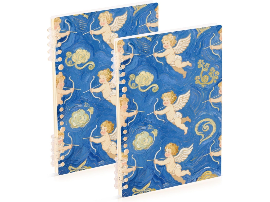 Conjunto de 2 Cadernos Desenho Cupido Azul A5 Caderno Espiral com Linhas 60 Folha (21,1 X 14,5 Cm e Largura)