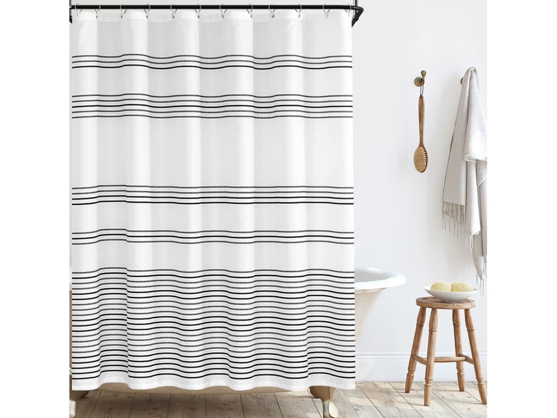 2026 cortina de Baño Linjou Negro e Branco Impermeável, Conjunto Moderno para Banheiro (180x180)