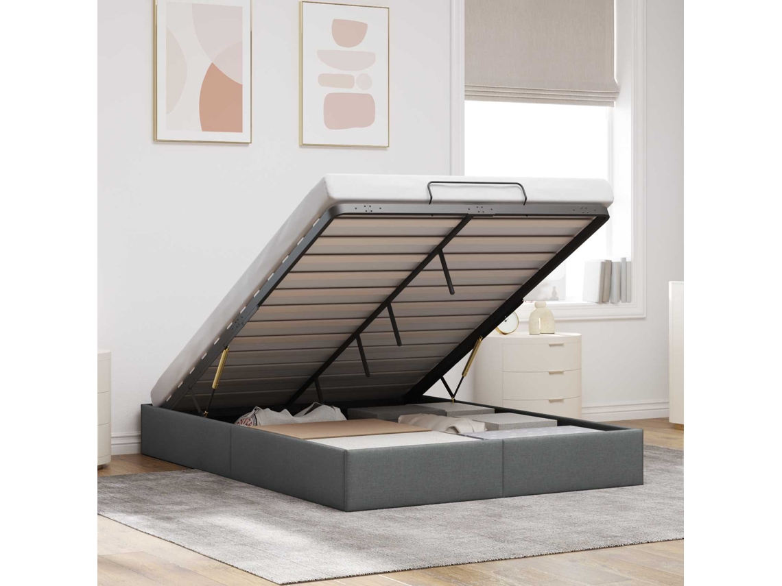 Vidaxl Estrutura De Cama Ottoman Cinzento-escuro 153 X 203 Cm Tecido