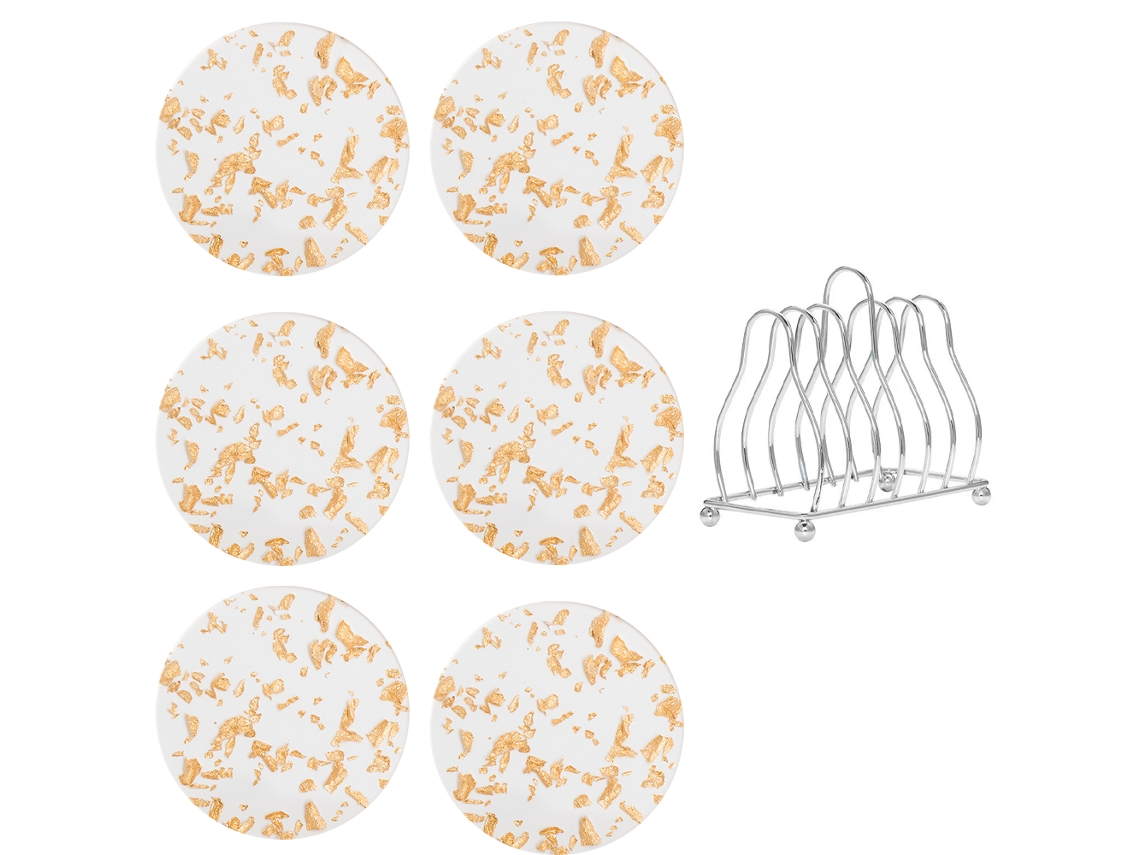 Conjunto de Apoios de Copo com Suporte Metálico Design Hexagonal em Acrílico À Prova de Calor NEVEANCE