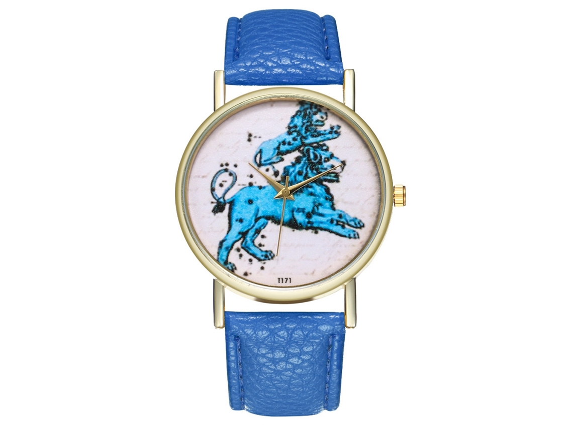 Relógio unissex casual e estiloso com pulseira de couro marmorizado azul escuro.