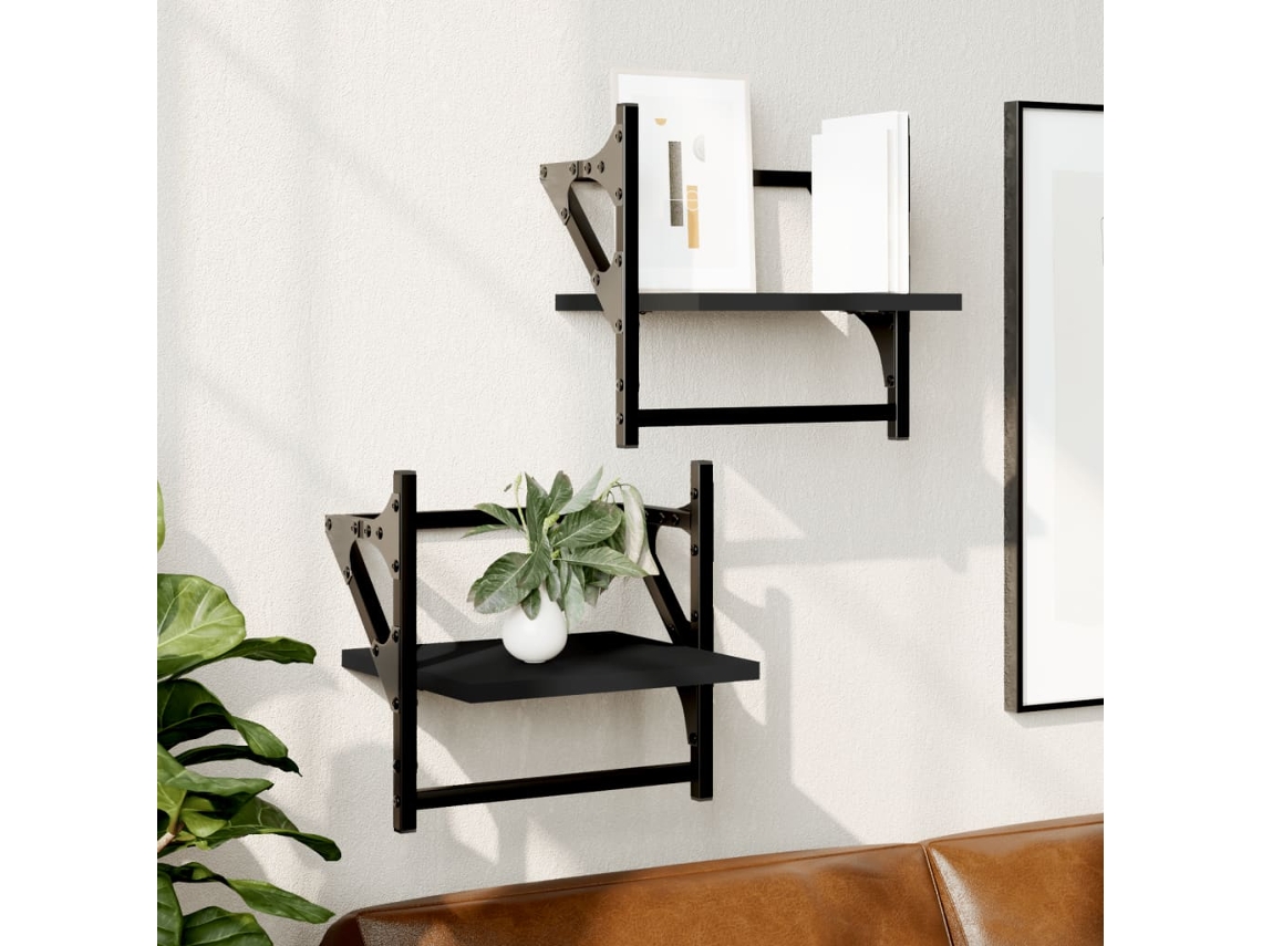 Vidaxl Prateleiras De Parede Com Barras 2 Pcs 30x25x30 Cm Preto