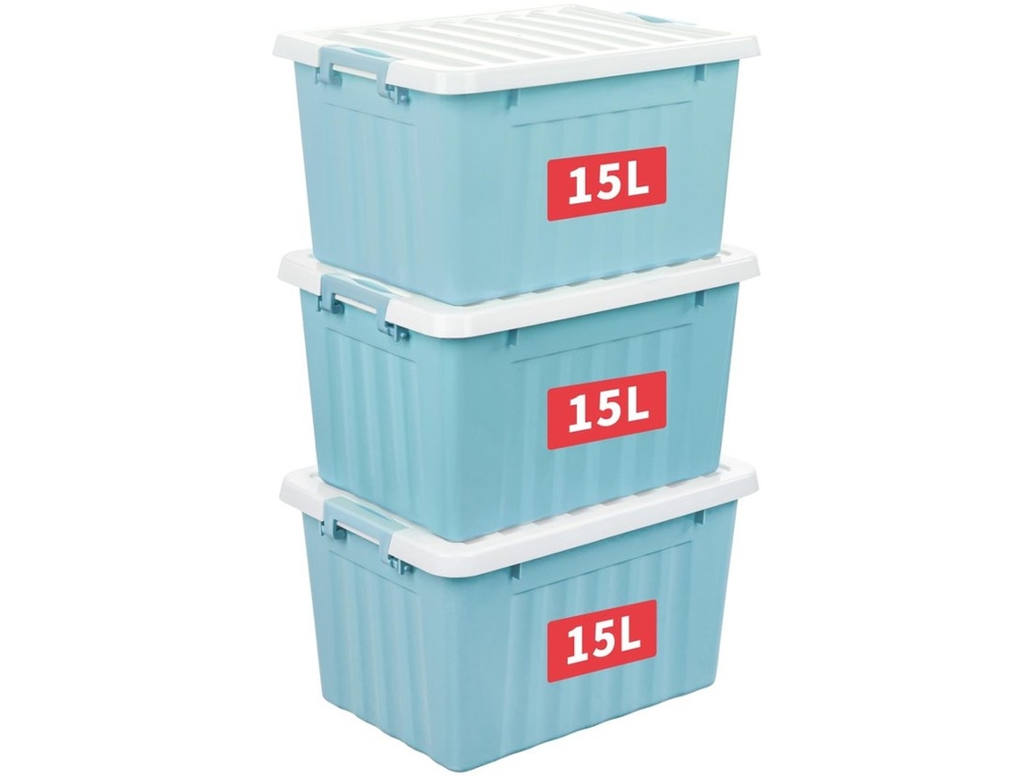 Caixa De Armazenamento 15l - Caixa De Armazenamento Plástico Com Tampão - Empilhável - Organizador De Roupas - Desenho Intranslúcido - Azul Pastel - C