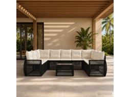 Vidaxl Conjunto De Sofá De Jardim 10 Pcs Preto E Branco Creme Vime Pe