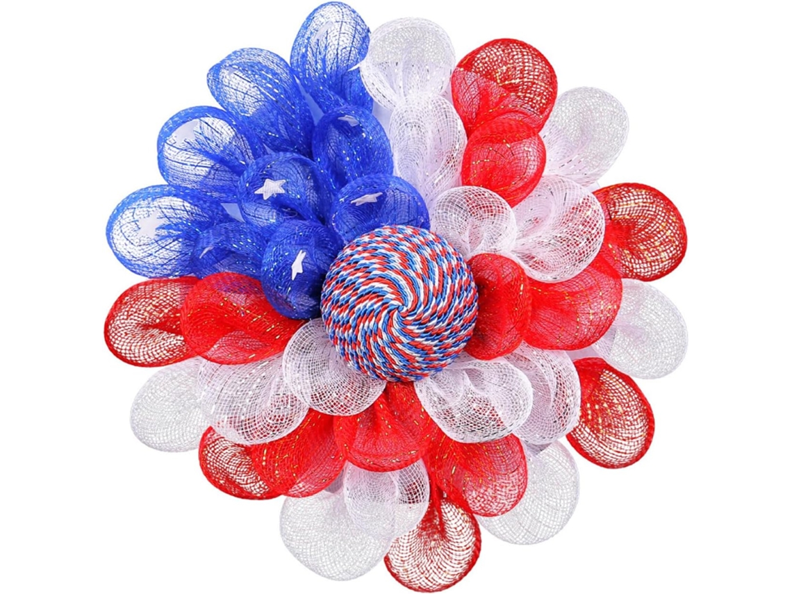 Coroa Patriótica Para Porta De Entrada, Decoração Comemorativa Do 4 De Julho.