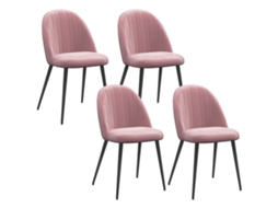4 Cadeiras Jantar Veludo Encosto Alto Aço Rosa