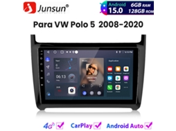 Rádio automóvel JUNSUN Android 15 Carplay VW Polo 2008-2020 GPS BT Wifi 4G 128GB V1pro