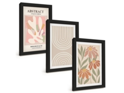 Galeria De Pinturas Muraisformas Abstratas De Plantas Moldura Preta Fotos Para O Escritório Espelharte (3 Peças 20x30 Cm)