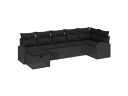 Maison Exclusive - Conjunto De Sofás Com Almofada Manual 7 Pcs Preto Vime Pe