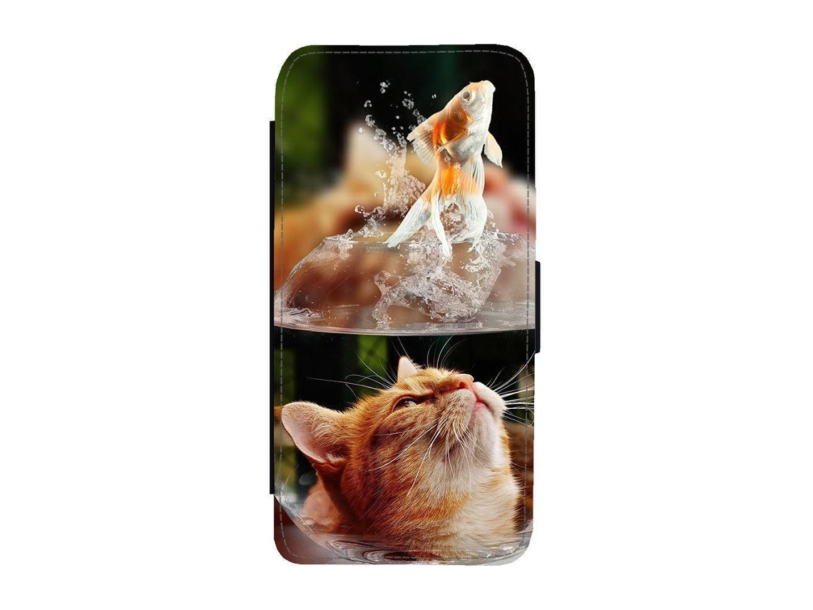 Capa Flip Para Iphone 17 Com Estampa De Gato E Peixe