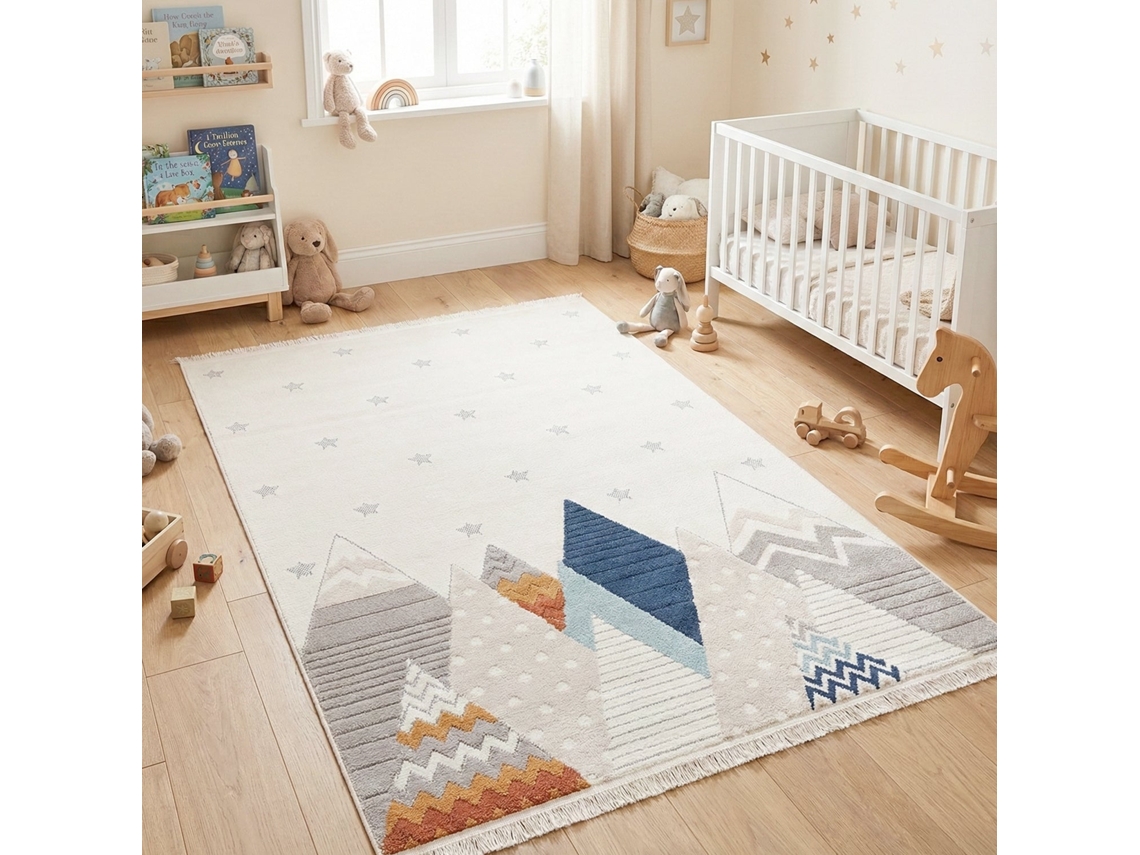 Rugura - Tapete Para Quarto Infantil 160x230cm Menina Menino Com Nuvens, Estrelas, Arco-íris, Animais E Montanhas