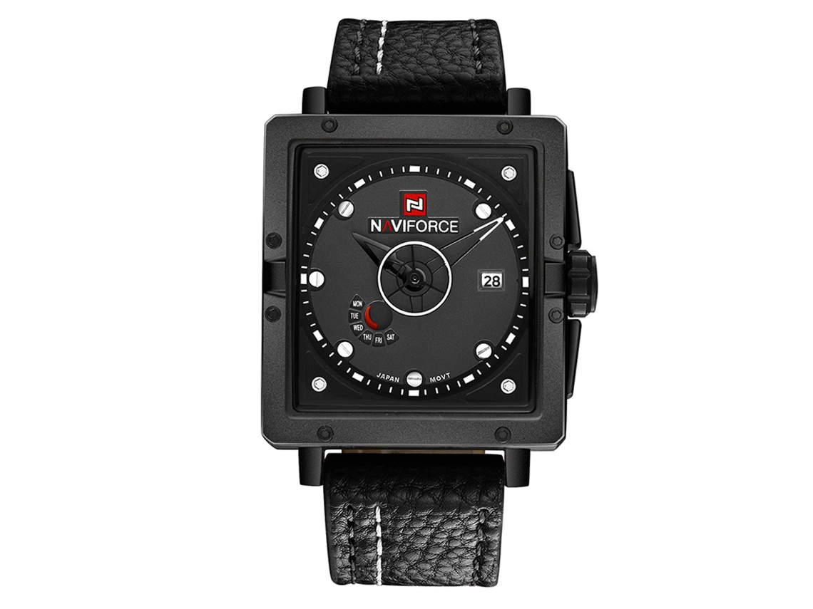 Relógio masculino Naviforce de quartzo à prova d'água com pulseira de PU, estilo casual moderno.