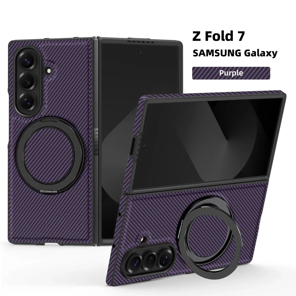 (roxo, Galaxy Z Fold4) Capa Protetora Magnética Com Textura De Fibra De Carbono, Compatível Com Magsafe E Suporte Giratório De 360°