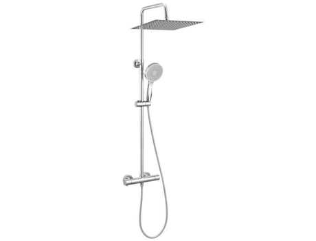 Coluna de duche termostática em aço inoxidável, altura regulável de 88 a 124 cm, chuveiro de mão com 5 modos, casa de banho Derw Max