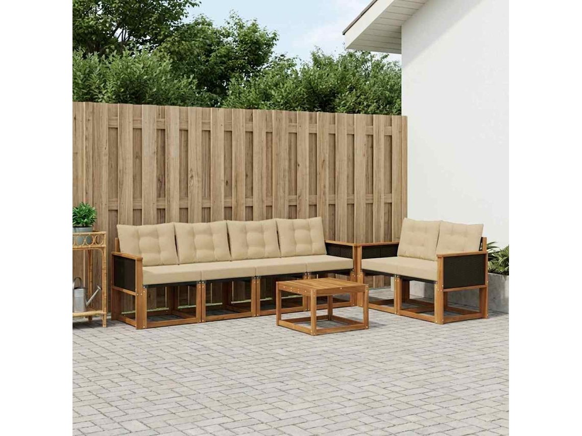 Vidaxl Conjunto De Sofás Para Exterior 7 Unid. Natural E Bege