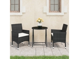 Conjunto 3 Peças Bistrô P/ Jardim Vime Pe E Vidro Temperado Marrom Dkd Home Decor