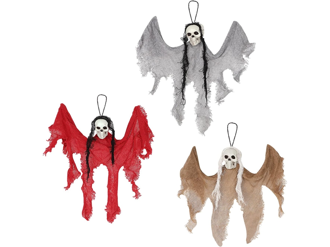 Pacote de Esqueletos Pequenos e Caveiras para Halloween, Fantasmas Assustadores, Casa Assombrada (cinza+vermelho+laranja)