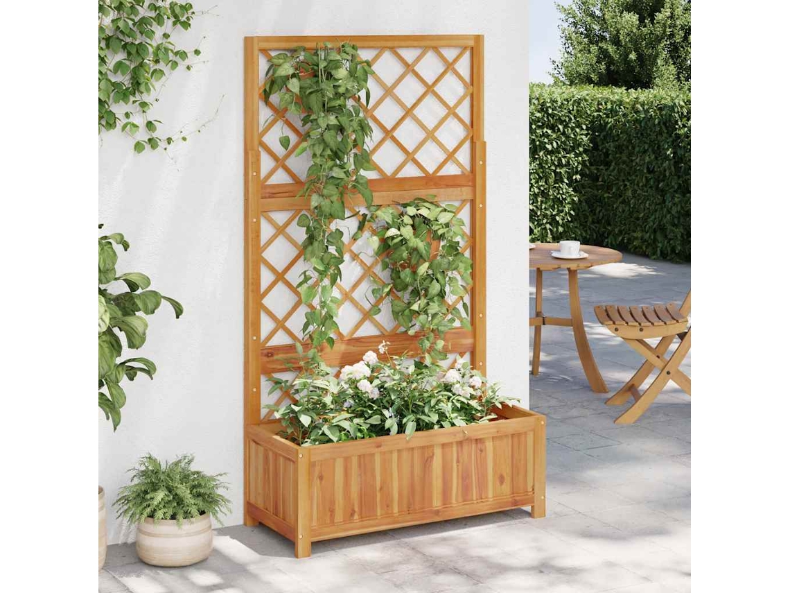 Vidaxl Floreira Com Treliça 85x38x150 Cm Madeira De Acácia Maciça