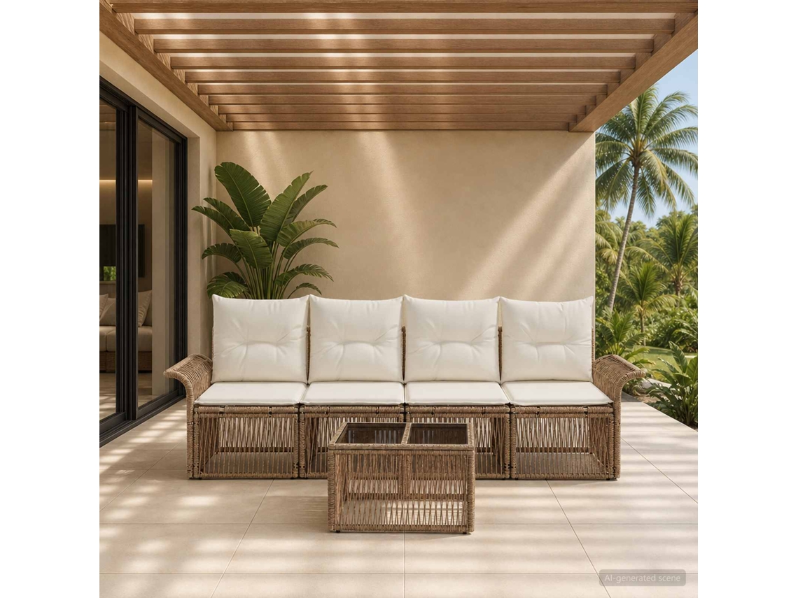 Vidaxl Conjunto De Sofá De Jardim 5 Unid. Bege Vime Pe