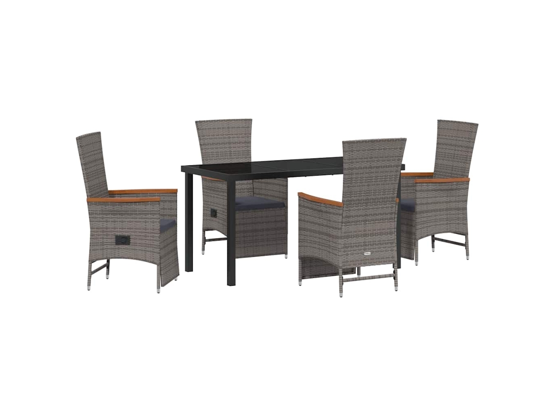 Conjunto 5 Conjunto De Jantar Para Jardim Vidaxl Cinzento Vime Pe (140 X 70 X 73 Cm)