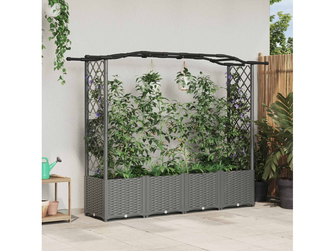 Vidaxl Cama Elevada Com Treliça E Telhado Cinzento-claro Pp